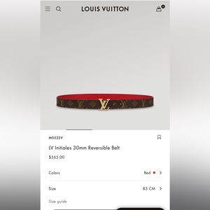 Louis Vuitton 30mm Reversible Belt, red and lv monogram